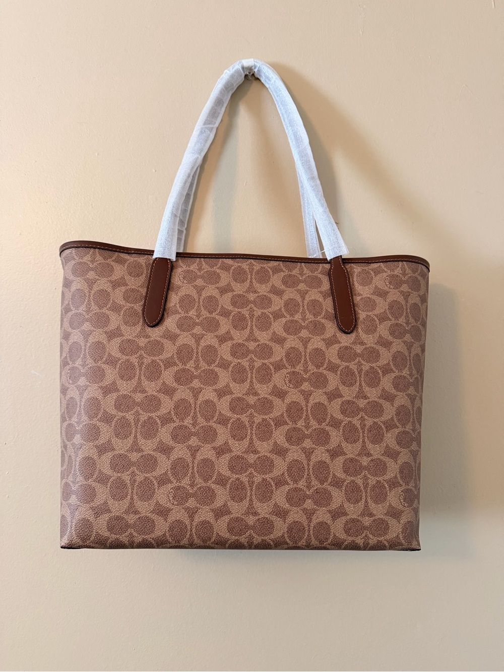 Coach Brown Signature Canvas Tote with Leather Trim - Picture 2 of 6